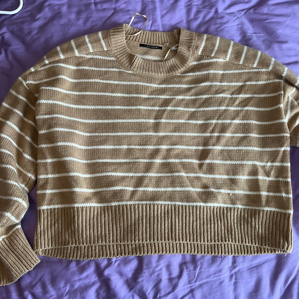 Ttahari Tan with White stripe crop sweater